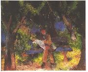August Macke Reading man in park oil painting on canvas